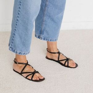 Either / Or The Dress Sandal Black Leather Strappy Women's Shoes Size